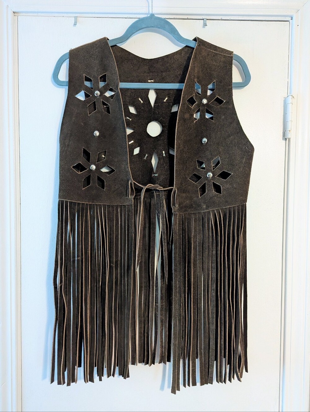 Vintage Brown Fringed Suede Vest Size S/M